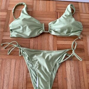 H&M Light Olive Green Tie-Side Bikini Set